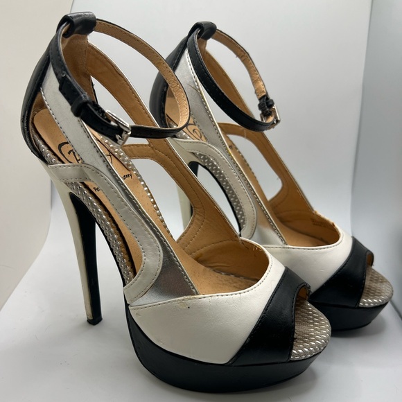 Penny Loves Kenny Black, White and Silver Stiletto Heels - Picture 4 of 16